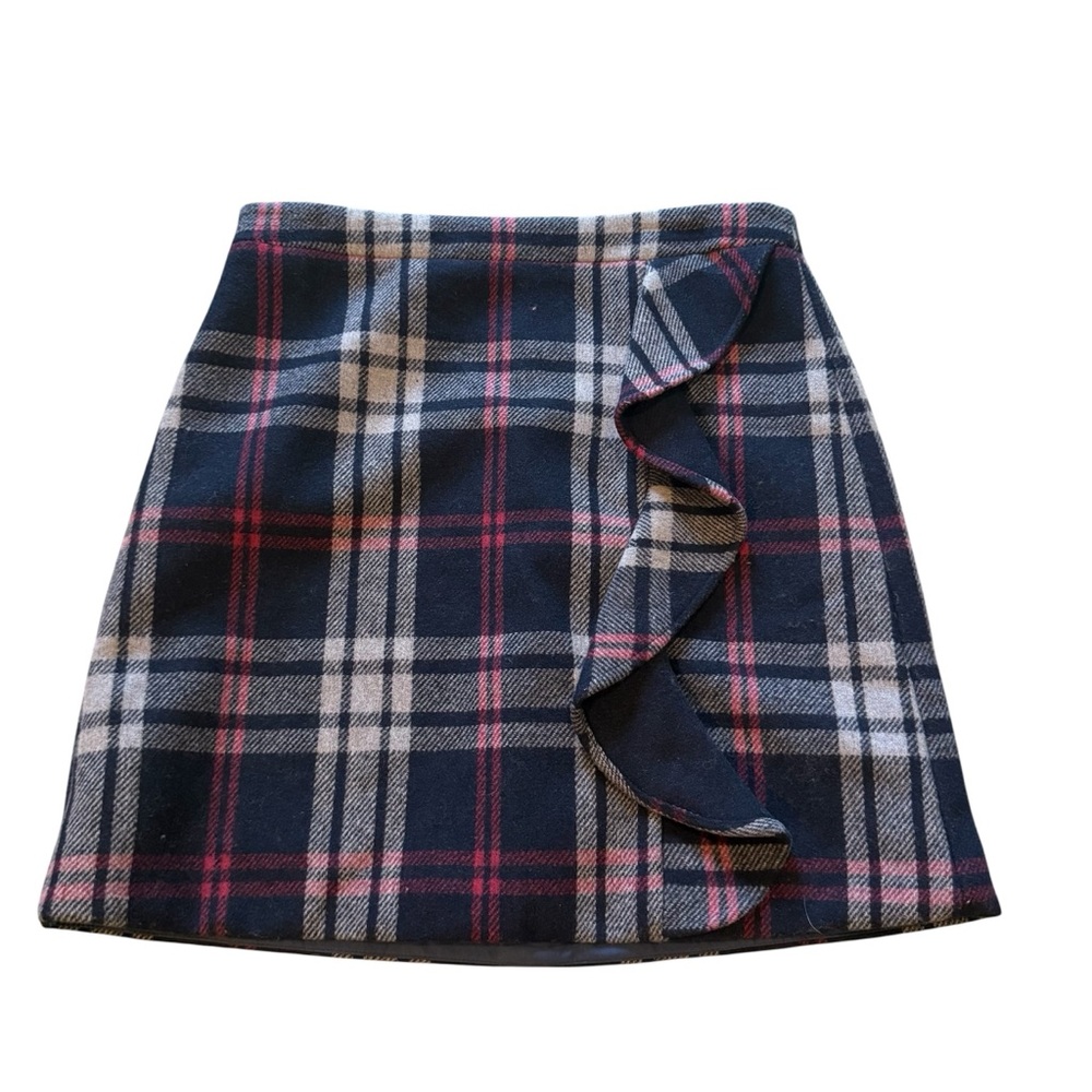 J. Crew Plaid Ruffle wool Skirt